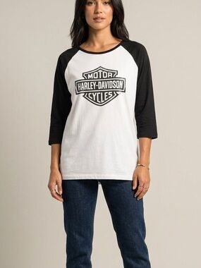 Harley-Davidson Black & White Raglan Logo Women's Tee